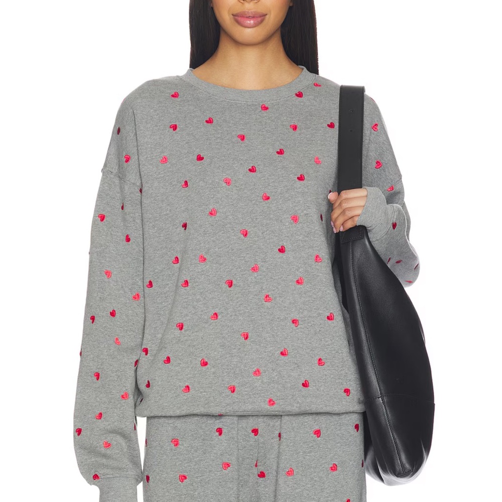 Beach Riot (Revolve) Gray Sweatshirt with Pink Heart Embroidery size small